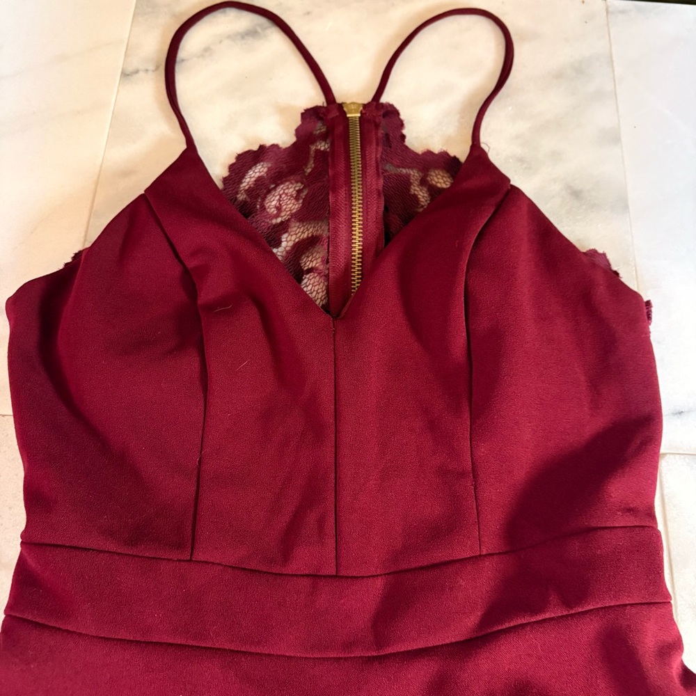 Camille La Vie Burgundy High-Low Lace Back Party Dress - Picture 3 of 5